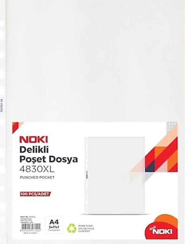 NOKİ POŞET DOSYA DELİKLİ XL A4 4830 (100 LÜ PAKET)