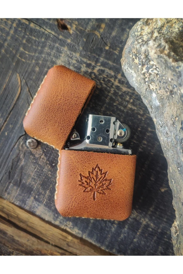 El Yapımı Hakiki Deri Kılıflı Zippo Çakmak - 3