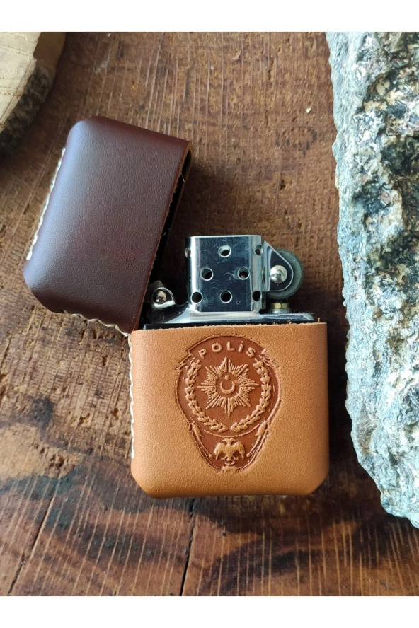 El Yapımı Hakiki Deri Kılıflı Zippo Çakmak