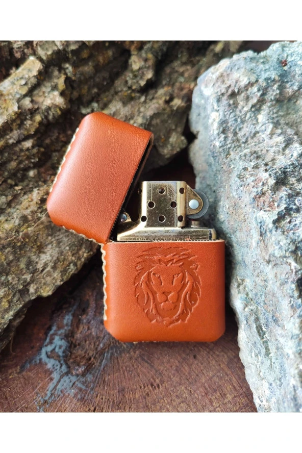 El Yapımı Hakiki Deri Kılıflı Zippo Çakmak