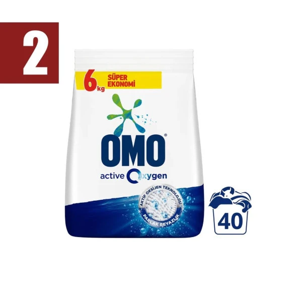 Omo Active Oxygen Etkili Toz Çamaşır Deterjanı Beyazlar Için Leke Çıkarıcı 6 Kg 2 adet