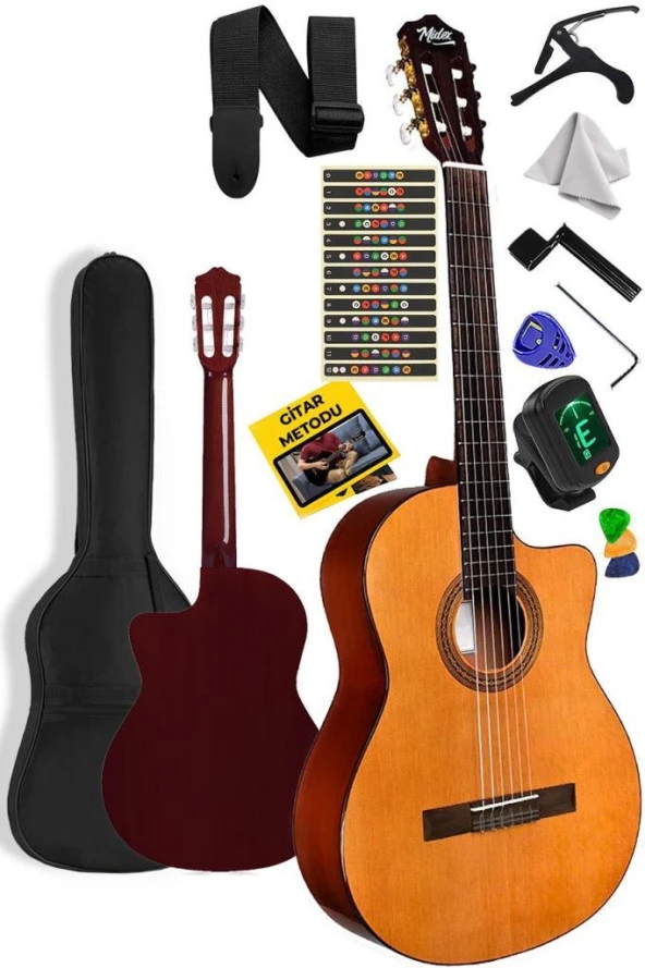Midex CG-395MX Klasik Gitar 4/4 Kesik Kasa Full Set (Çanta Askı Tuner Metod Pena)
