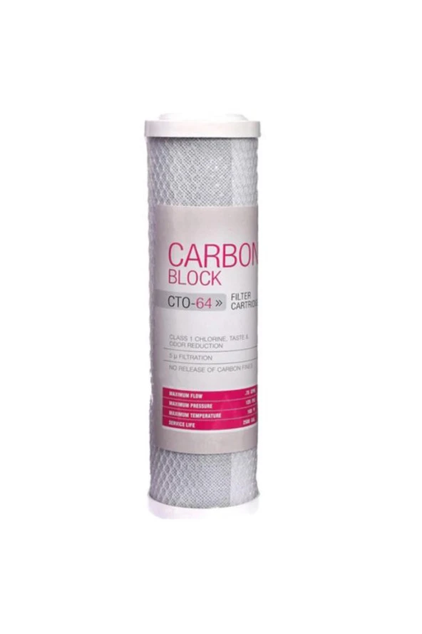 Watermanya 10'' Cto Coconut Bazlı Blok Aktif Karbon Su Arıtma Filtresi (Açık Kasa Uyumlu 3. Aşama Filtre)