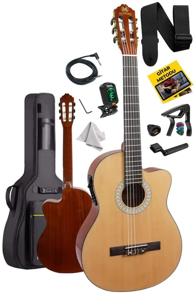 Maxword X47 Profesyonel Masif Ağaç Ekolayzerli Elektro Klasik Gitar Seti 4/4 Üst Segment - Resim 2