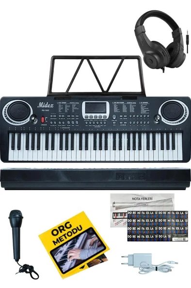 Midex PS-1500BK-H Başlangıç İçin 61 Tuşlu Org Kulaklık Notalık Adaptör Öğrenim Metodu (100 Ses 100 Ritim) ürün görseli 1