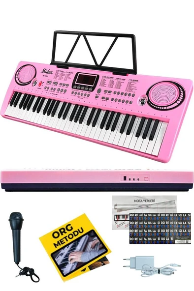 Midex PS-1500PK Başlangıç İçin 61 Tuşlu Org Pembe Renk Notalık Adaptör Mikrofon METOD (100 Ses 100 Ritim) - Resim 2
