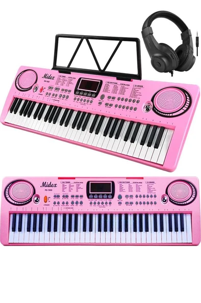 Midex PS-1500PK-H Başlangıç İçin Pembe 61 Tuşlu Org Kulaklık Notalık Mikrofon Metod (100 Ses 100 Ritim) - Resim 3