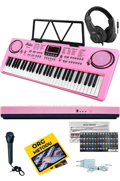 Midex PS-1500PK-H Başlangıç İçin Pembe 61 Tuşlu Org Kulaklık Notalık Mikrofon Metod (100 Ses 100 Ritim) - Resim 2
