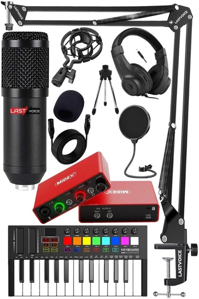 Midex Midi Paket-1 Stüdyo Ekipmanları Seti Ses Kartı Midi Klavye Mikrofon Kulaklık ürün görseli