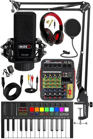 Stüdyo Ekipmanları Midi Live Paket-2 Ses Kartlı Mikser Midi Klavye MX-2020 Mikrofon Kulaklık ürün görseli