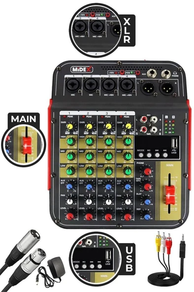 Stüdyo Ekipmanları Midi Live Paket-2 Ses Kartlı Mikser Midi Klavye MX-2020 Mikrofon Kulaklık - Resim 2