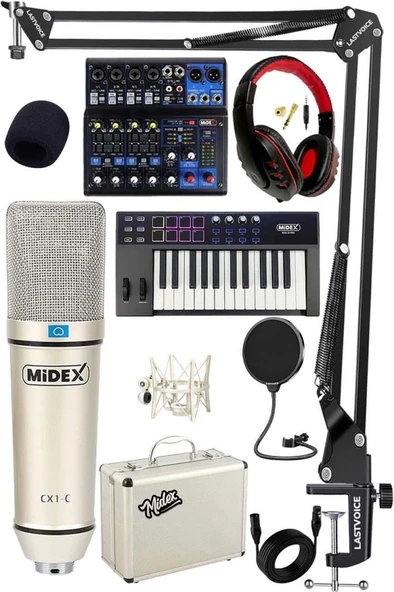 Stüdyo Ekipmanları Midi Live Paket-3 Ses Kartlı Mikser Midi Klavye CX1 Mikrofon Kulaklık ürün görseli 1