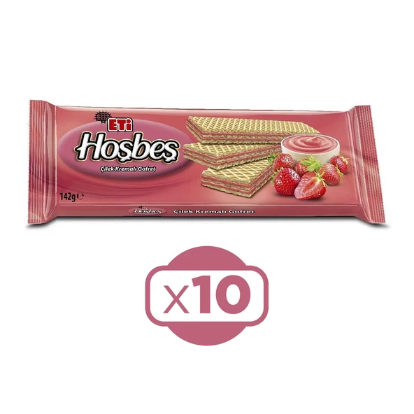 Eti Hoşbeş Çilek Kremalı Gofret 142 g x 10 Adet