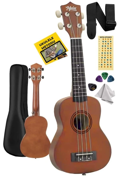 Midex UKX-901M Brown Soprano Ukulele (Askı Çanta Metod Pena) ürün görseli 1