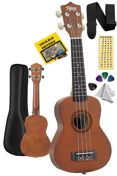 Midex UKX-901M Brown Soprano Ukulele (Askı Çanta Metod Pena)