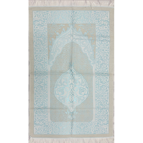 Açık Turkuaz Krem Desenli Çeyizlik Hediyelik Saçaklı (66cmx114cm) Namaz Seccadesi No38