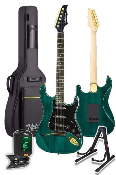 Midex GLC-40GR Profesyonel Elektro Gitar Yeşil (Stand Gigbag Askı Capo Tuner Pena Kablo Yedek Tel) - Resim 2