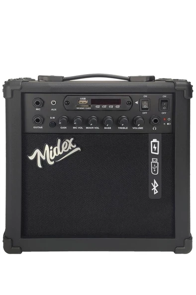 Midex GLC-40BL-AMP Elektro Gitar Seti 25 WATT Şarjlı BT Amfi Kulaklık ve Full SET - Resim 5