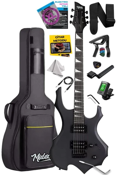 Midex Force Masif Ağaç Üst Seviye Elektro Gitar H-H Profesyonel Full Set Aksesuarlı ürün görseli 1