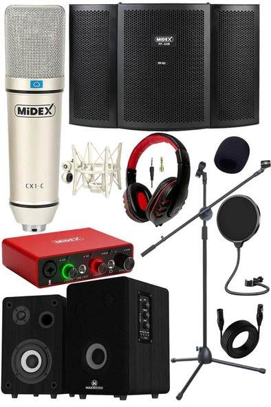 Midex Referans Paket-3 Maxword Monitör Ses Kartı CX1 Mikrofon Yalıtım Paneli Stand ürün görseli 1