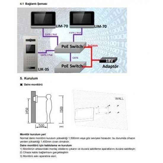 Multitek IP İnterkom Linux LIM-70 7 inç LCD Ekran Alarm Özellikli Daire Monitörü 9G 06 00 0003 - 4