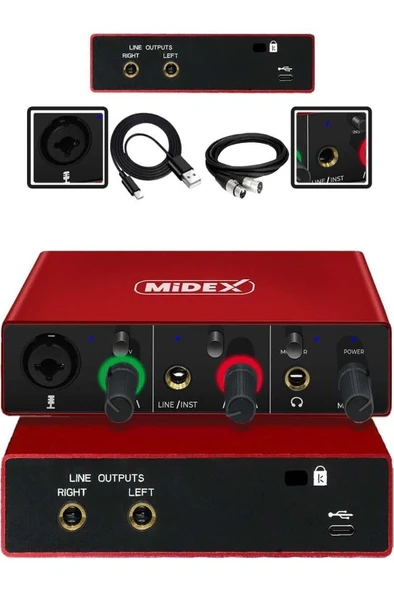 Midex GLX-500 PRO Stüdyo Ses Kartı 2 Giriş 2 Çıkış 24Bit/96kHz (XLR Kablo Hediye) ürün görseli 1