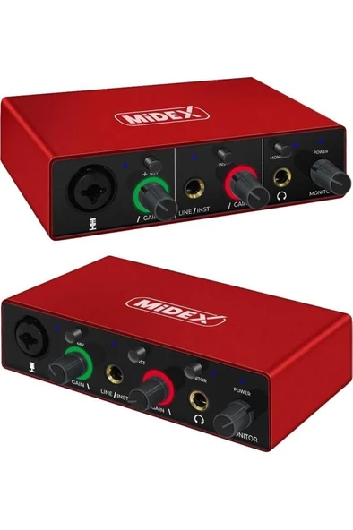 Midex GLX-500 PRO Stüdyo Ses Kartı 2 Giriş 2 Çıkış 24Bit/96kHz (XLR Kablo Hediye) - Resim 2