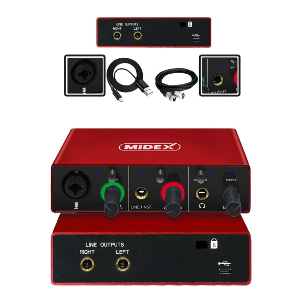 Midex GLX-500 PRO Stüdyo Ses Kartı 2 Giriş 2 Çıkış 24Bit/96kHz (XLR Kablo Hediye) ürün görseli