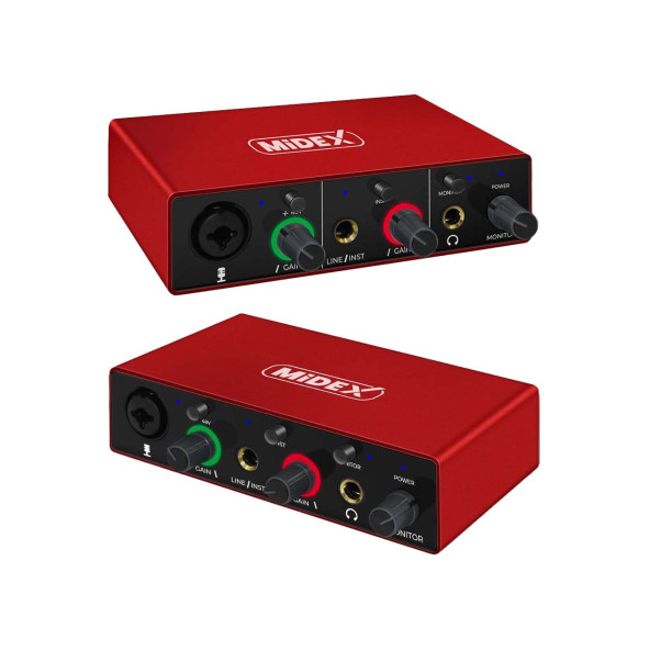 Midex GLX-500 PRO Stüdyo Ses Kartı 2 Giriş 2 Çıkış 24Bit/96kHz (XLR Kablo Hediye) - Resim 2