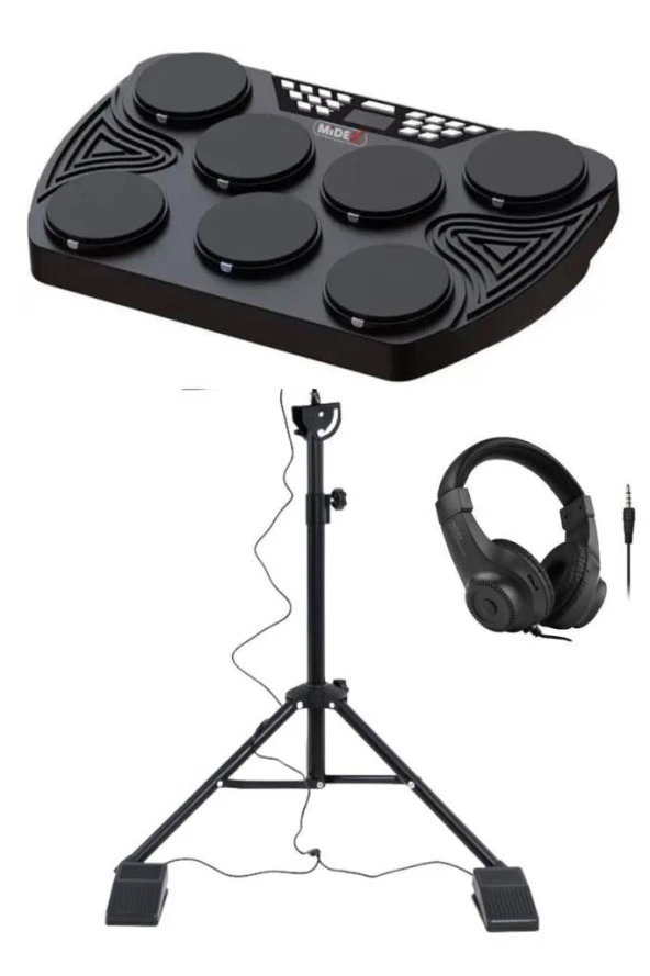 Midex DDX-105ST Profesyonel Standlı Dijital Davul Şarjlı Elektronik Bateri Bluetooth (Davul Stand Kulaklık Baget) - 3