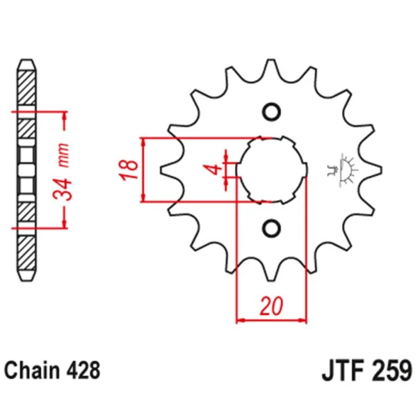 JT Motosiklet Çelik Ön Dişli JTF259.16 - Resim 2