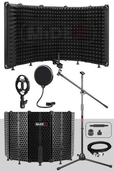 Midex PF-43X Set Mikrofon Ses Yalıtım Paneli (69x26cm) Stand Filtre Shock Mount XLR Kablo Sünger ürün görseli