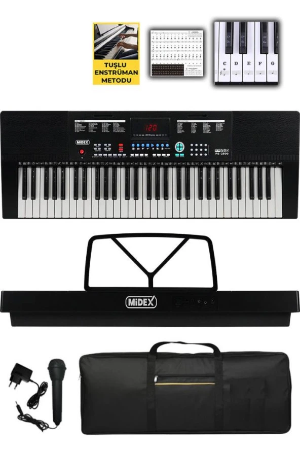 Midex Ps-2500K Led Ekran 61 Tuşlu Org Klavye (Çanta Kulaklık Adaptör Notalık Metod) - 2