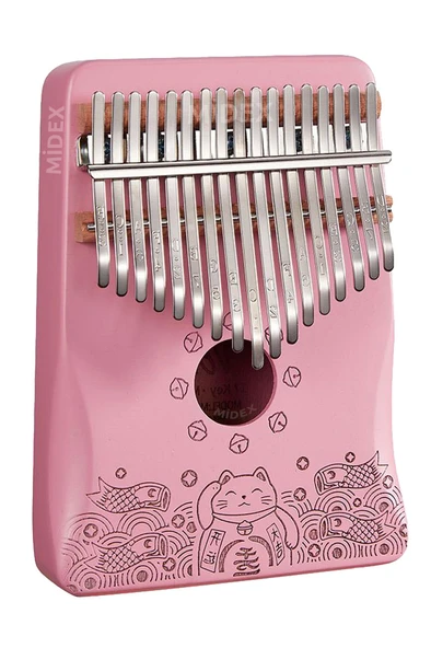 Midex KLX-350 Kedicik Desenli Pembe Kalimba Gerçek Ağaç 17 Tuşlu Full Set - 2