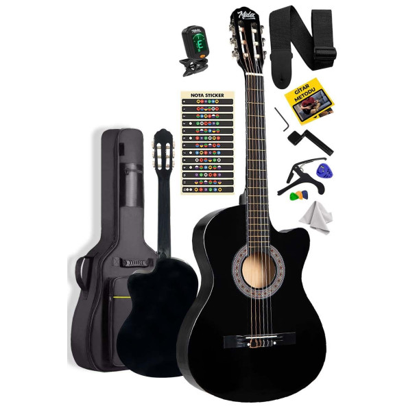 Midex Cg-390Bk-Xbag Siyah Klasik Gitar 4/4 Sap Ayarlı Kesik Kasa Full Set (Çanta Tuner Askı Capo Metod Pena) - 2