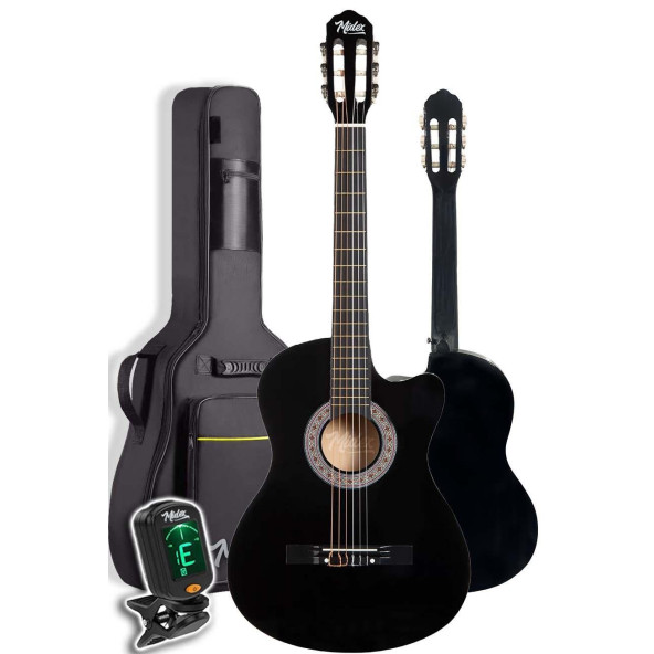 Midex Cg-390Bk-Xbag Siyah Klasik Gitar 4/4 Sap Ayarlı Kesik Kasa Full Set (Çanta Tuner Askı Capo Metod Pena) - 3