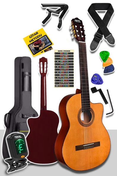 Midex CG-390M-XBAG Klasik Gitar 4/4 Sap Ayarlı Kesik Kasa (Çanta Tuner Askı Capo Metod Pena) - 2