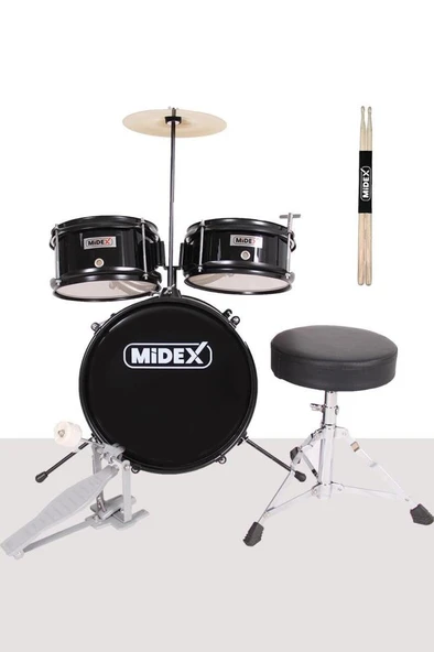 Midex CD300X-BK Akustik Junior Çocuk Baterisi Davulu Seti 5-14 Yaş İçin Full Set - Resim 2