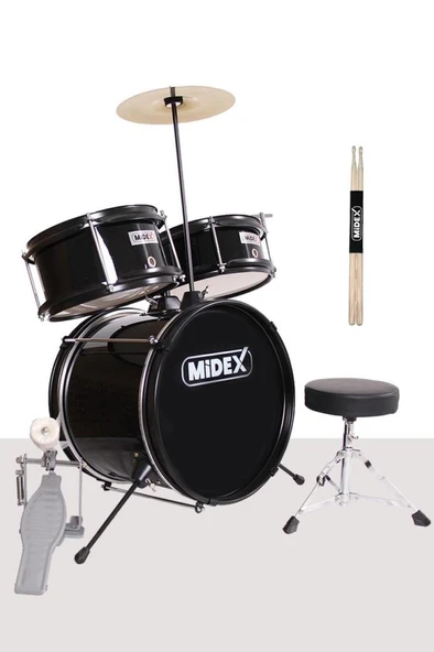 Midex CD300X-BK Akustik Junior Çocuk Baterisi Davulu Seti 5-14 Yaş İçin Full Set ürün görseli 1
