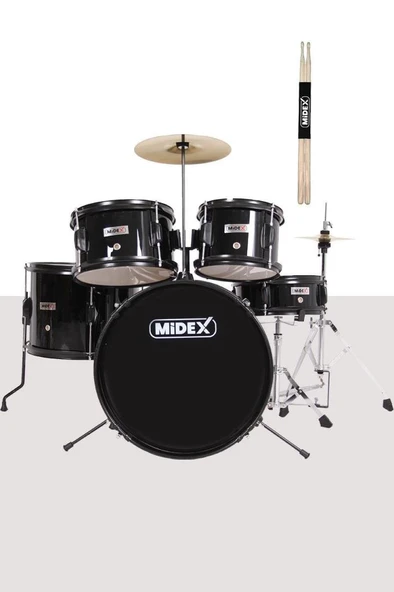 Midex CD500X-BK Akustik Junior Çocuk Baterisi Davul Seti 5-18 Yaş İçin Full Set ürün görseli 1