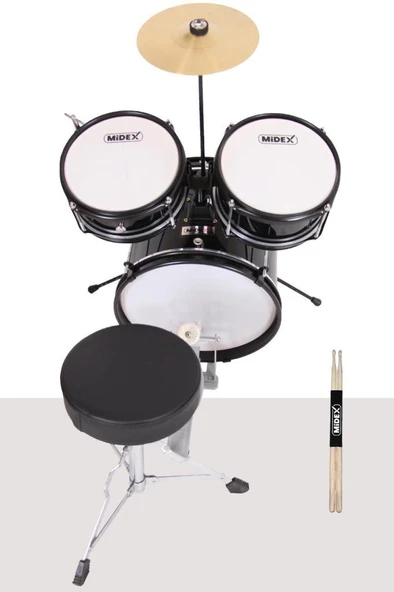 Midex CD300X-BK Akustik Junior Çocuk Baterisi Davulu Seti 5-14 Yaş İçin Full Set - Resim 3