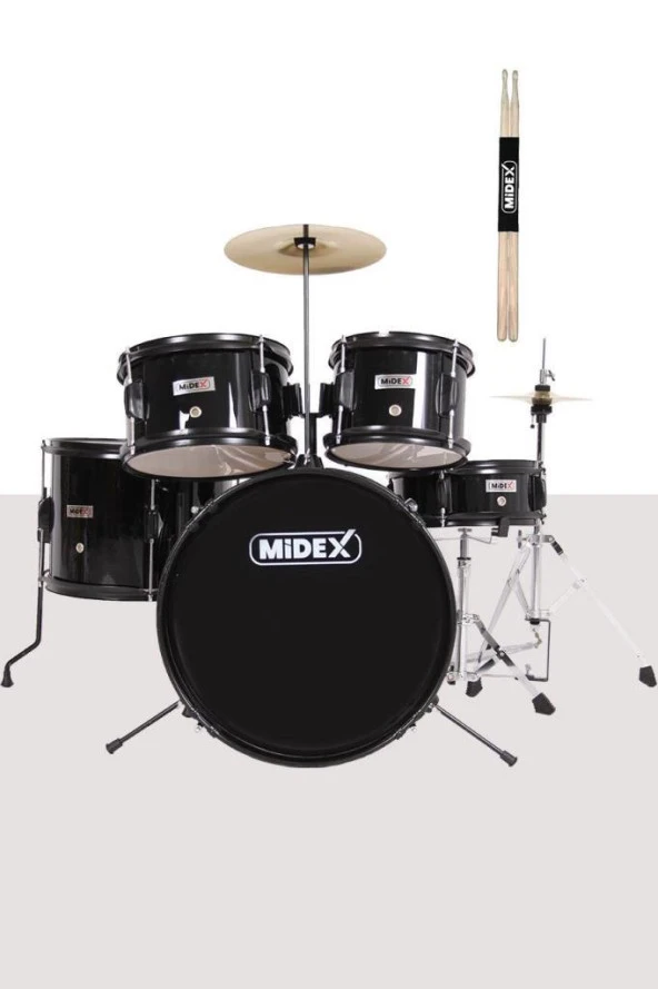 Midex Cd500x-Bk Akustik Junior Çocuk Baterisi Davul Seti 5-18 Yaş İçin Full Set