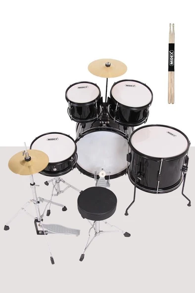 Midex CD500X-BK Akustik Junior Çocuk Baterisi Davul Seti 5-18 Yaş İçin Full Set - Resim 3