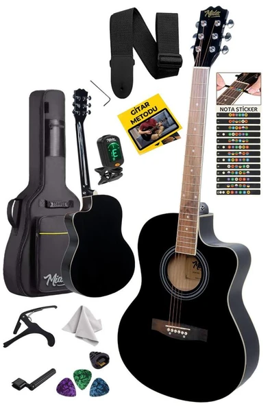 Midex XC-200BK Kesik Kasa Siyah Akustik Gitar 4/4 Yetişkin Üst Segment (Gigbag Çanta Tuner Capo Askı Pena) ürün görseli 1