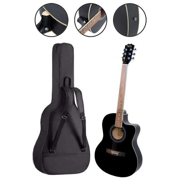 Midex XC-200BK Kesik Kasa Siyah Akustik Gitar 4/4 Yetişkin Üst Segment (Gigbag Çanta Tuner Capo Askı Pena) - 3