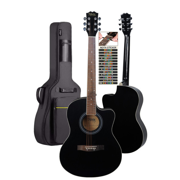 Midex XC-200BK Kesik Kasa Siyah Akustik Gitar 4/4 Yetişkin Üst Segment (Gigbag Çanta Tuner Capo Askı Pena) - 4