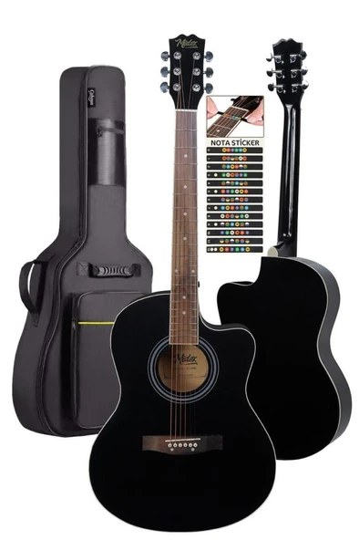 Midex XC-200BK Kesik Kasa Siyah Akustik Gitar 4/4 Yetişkin Üst Segment (Gigbag Çanta Tuner Capo Askı Pena) - Resim 4