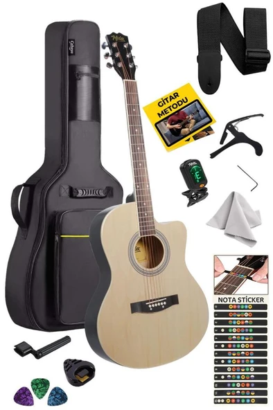 Midex XC-200NT Kesik Kasa Profesyonel Akustik Gitar 4/4 Yetişkin Üst Segment (Gigbag Çanta Tuner Capo Askı Pena) - Resim 2