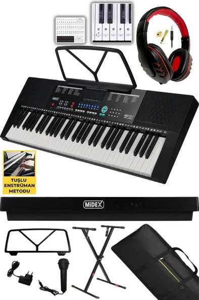 Midex PS-2500KS LED Ekran 61 Tuşlu Org Klavye (Stand Çanta Kulaklık Adaptör Notalık Metod) ürün görseli 1