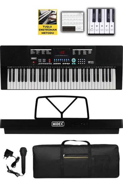 Midex PS-2500KS LED Ekran 61 Tuşlu Org Klavye (Stand Çanta Kulaklık Adaptör Notalık Metod) - Resim 3
